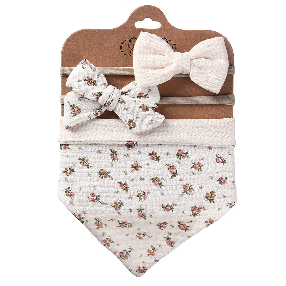 Printed Reversible Bandana Bib & Headband 3-Piece Set