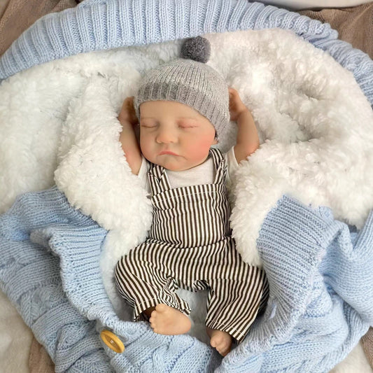 Mini bambole reborn realistiche da 30 cm che dormono in abiti a righe - Levi