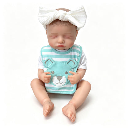 Bambola Reborn femminile Rosalie da 50 cm (20 pollici) realistica con occhi chiusi e bavaglino a righe blu