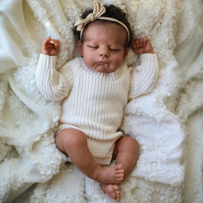 50cm Closed Eyes Dark Skin Short Hair Reborn Doll Eric In White Sweater