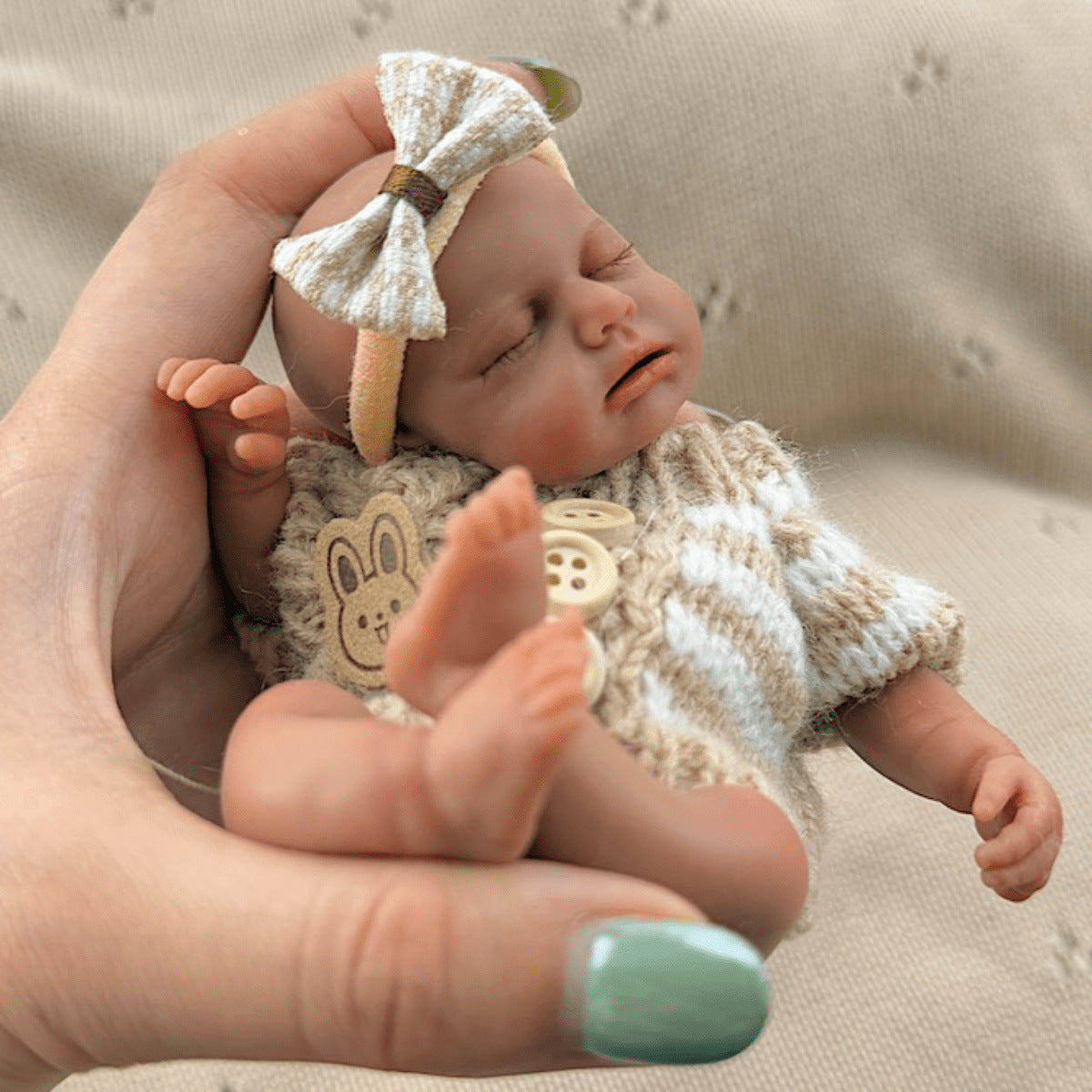 15cm Silicone Dark Skin Loulou Mini Reborn Doll in Sweater