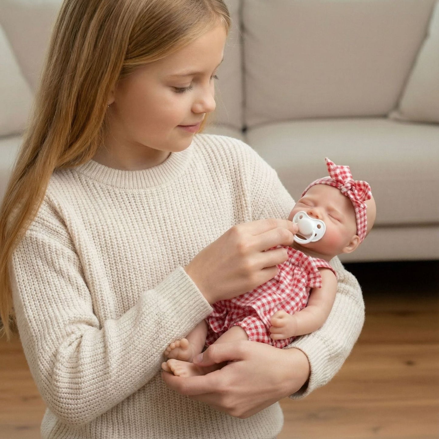 30cm Openable Mouth Silicone Pascale Reborn Doll Girl In Red Plaid Clothes