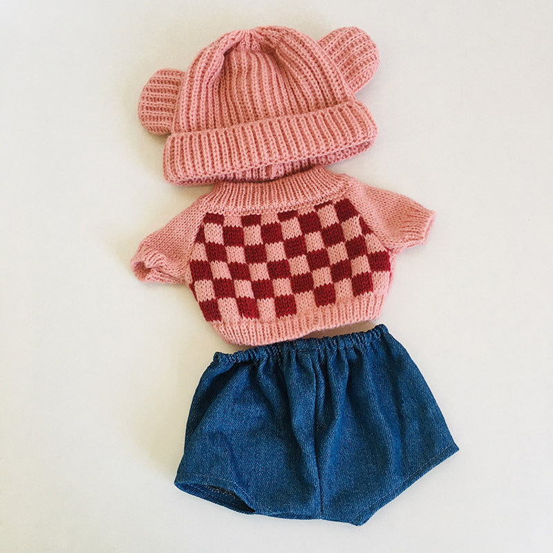 Completo da 3 pezzi composto da maglione a quadri jeans e cappello per bambole reborn da 30 cm (12 pollici)