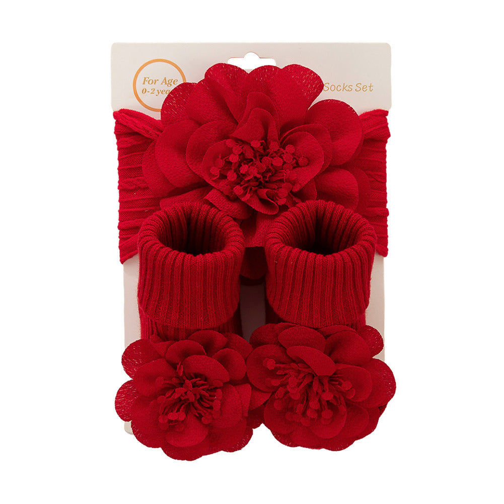 Set di 2 pezzi composto da fascia per capelli floreale in chiffon e calzini per bambole da 17 a 24 pollici