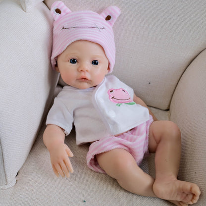 30cm Soft Full Silicone Blue Eyes Meadow Reborn Baby Girl In Pink Clothes