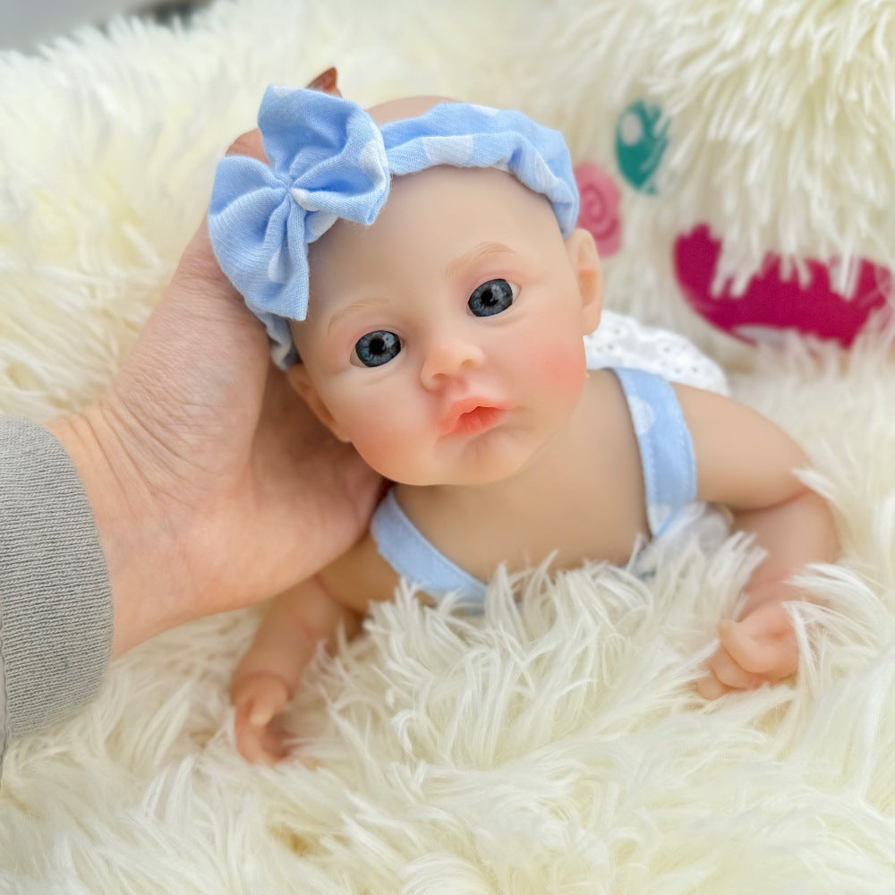 30cm Full Silicone Meadow Reborn Baby Girl in Blue Polka dots Clothes