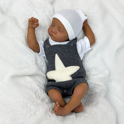 45cm Perry Occhi Chiusi Pelle Scura Corpo Morbido Bambole Reborn Levi