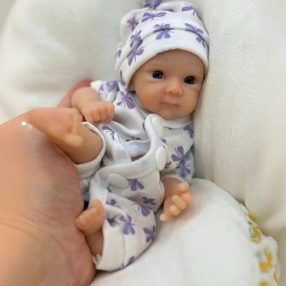 20cm Open Eyes Silicone Mini Bettie Reborn Baby Girl In Purple Floral Jumpsuits