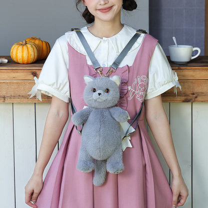 Adorabile zaino fatto a mano in peluche realistico con gattino blu