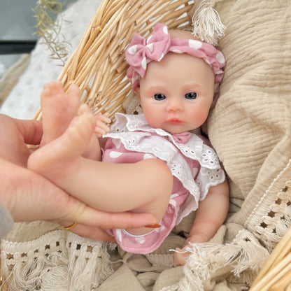30cm Full Silicone Meadow Reborn Baby Girl in Pink Polka dots Clothes