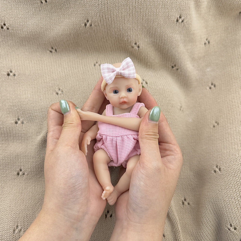 15cm Silicone Meadow Stretchable Mini Reborn Doll in Pink Overalls