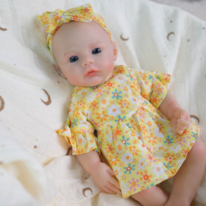 30cm Soft Full Silicone Meadow Reborn Baby Girl In Yellow Flower Dress