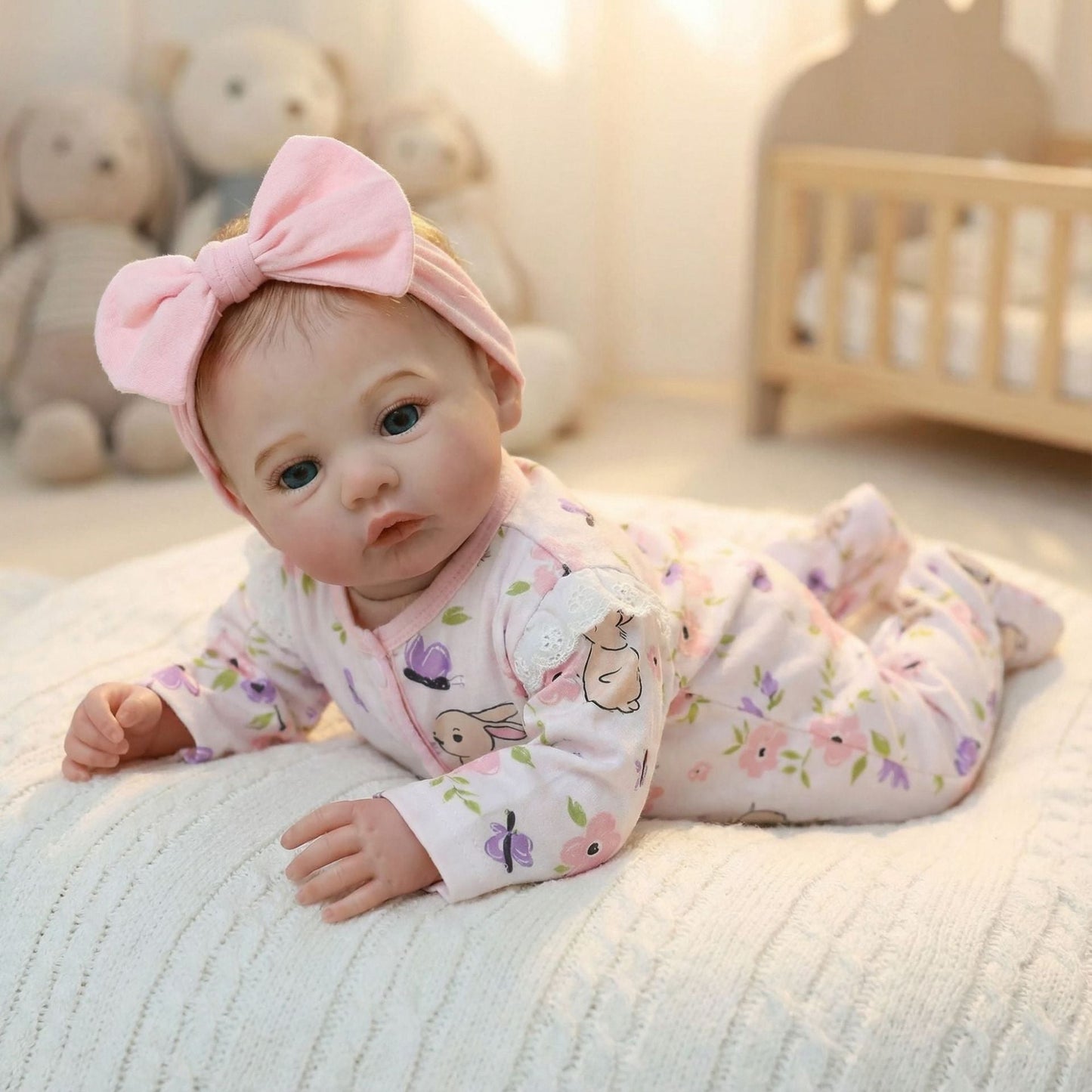 48cm Blue Eyes Reborn Baby Meadow In Floral print romper