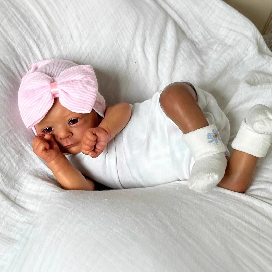 18 Inches Lifelike Dark Skin Reborn Doll With Pink Hat-Felicia