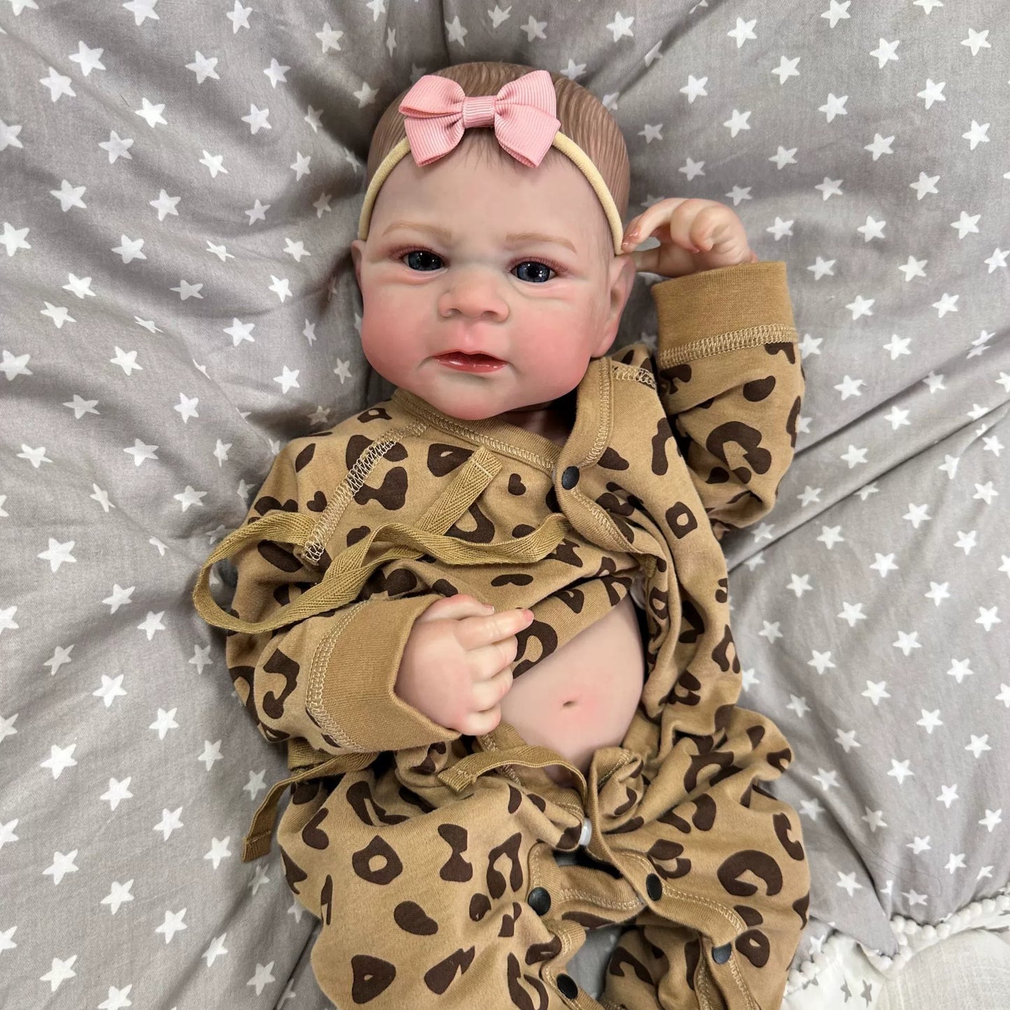 50cm Open Eyes Reborn Baby Girl In Leopard Clothes-Elijah