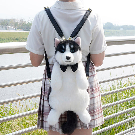 Adorable Handmade Lifelike Plush Husky Puppy Backpack