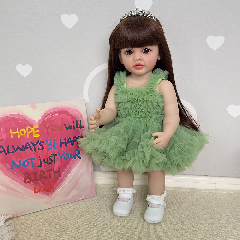 22 inch Mamie Reborn Girl Dolls with long brown hair