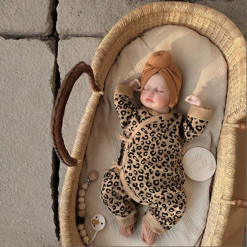 20 Inches Cute Closed Eyes Reborn Doll Loulou in Leopard Print clothes