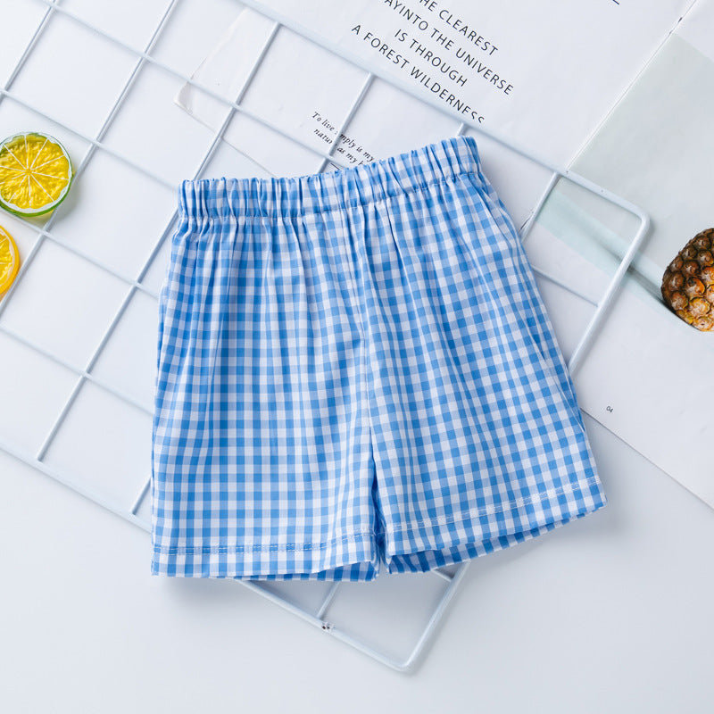 Cartoon Embroidered Short Sleeve Plaid Shorts 2-Piece Set for 22-24 Inches Dolls