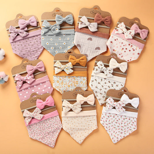 Printed Reversible Bandana Bib & Headband 3-Piece Set