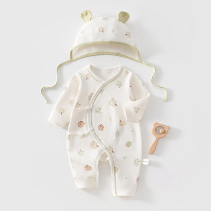 Completo due pezzi composto da body e cappellino in cotone stampato per bambole reborn da 45 a 55 cm