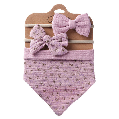 Printed Reversible Bandana Bib & Headband 3-Piece Set