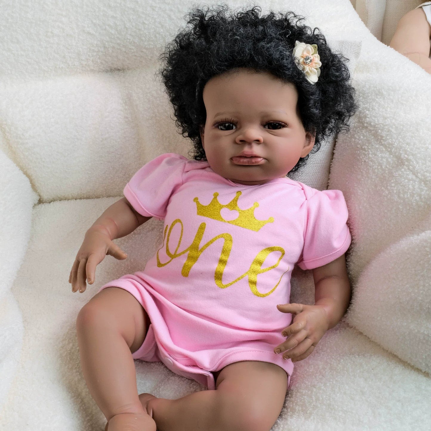 19 Inches Open Eyes Dark Skin Curly Hair Reborn Doll-Lanny