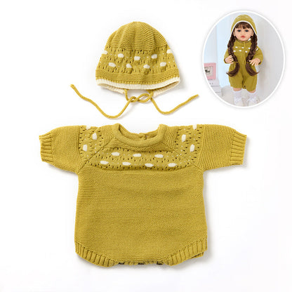 Completo due pezzi composto da tutina e cappellino a pois in maglia per bambole reborn da 55 cm (22 pollici)