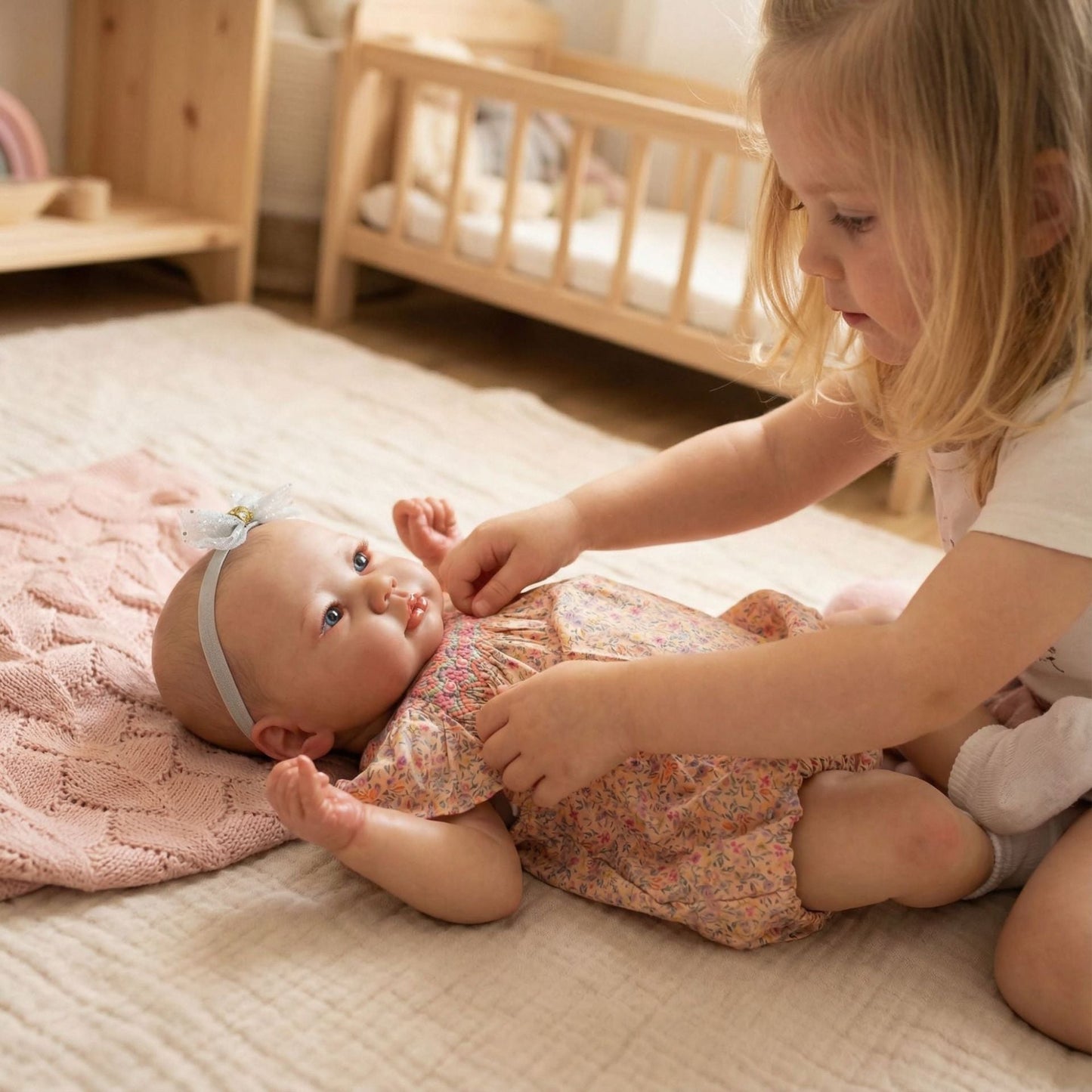 Bambola reborn Lali da 19 pollici con occhi aperti e abiti floreali