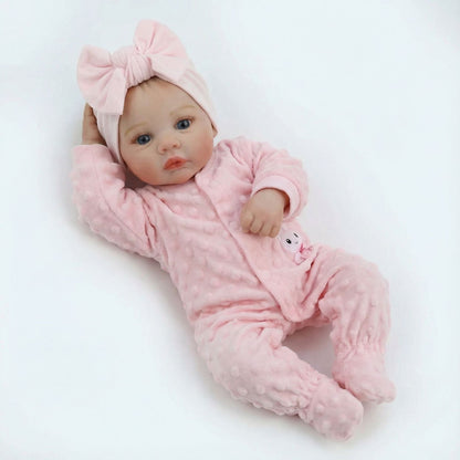 Bambina reborn da 18 pollici con occhi azzurri e vestiti rosa-Meadow