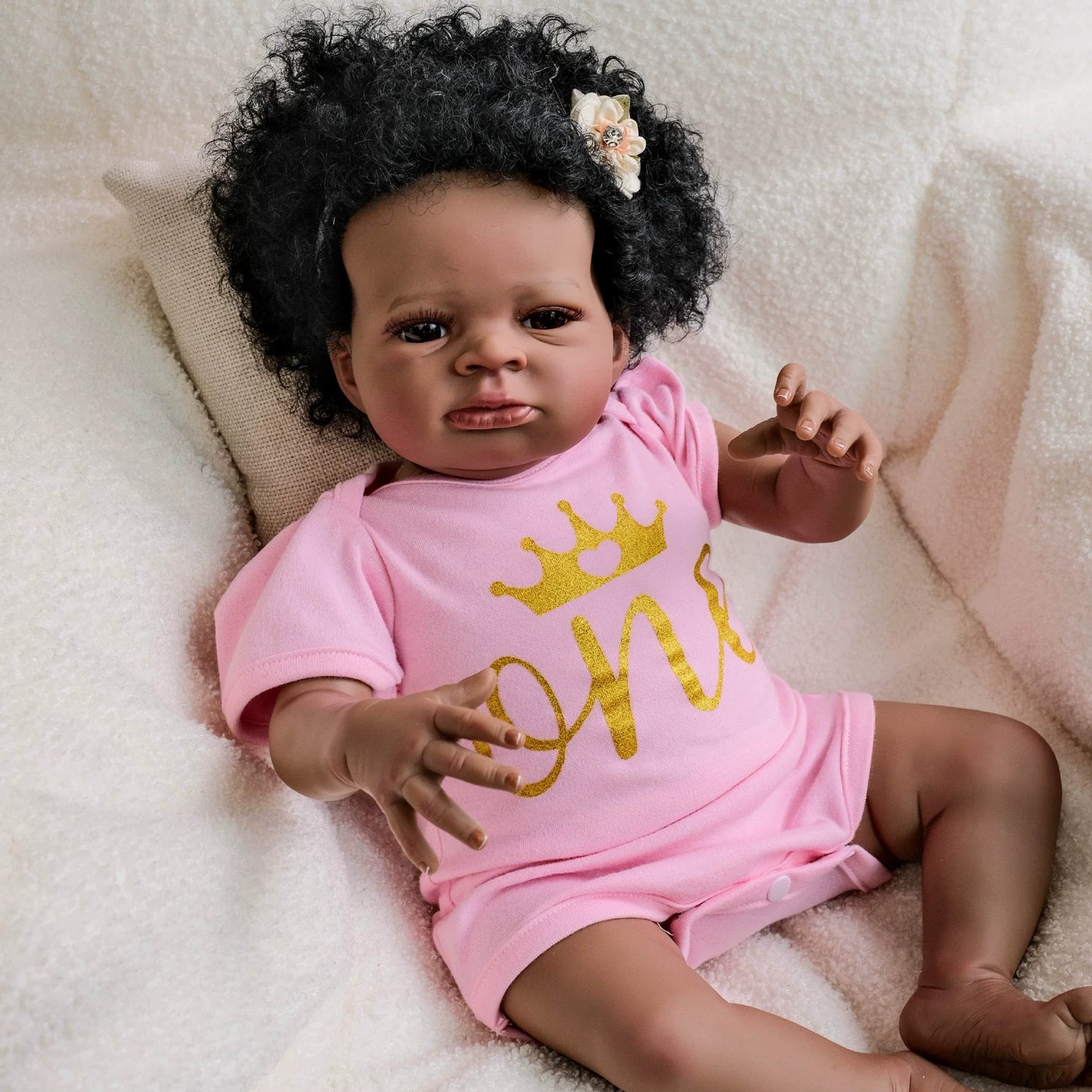 19 Inches Open Eyes Dark Skin Curly Hair Reborn Doll-Lanny