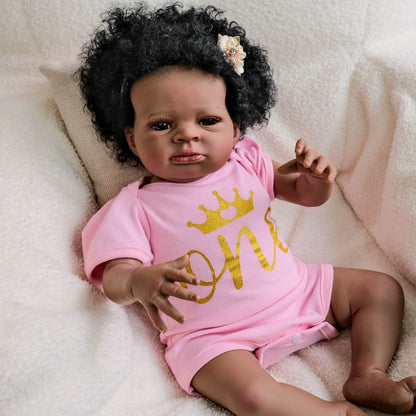 19 Inches Open Eyes Dark Skin Curly Hair Reborn Doll-Lanny