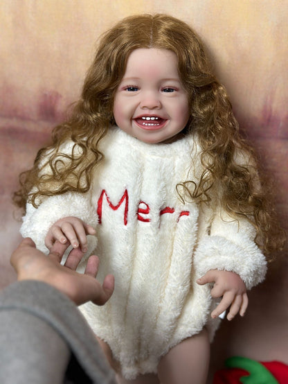 60Cm Long Hair Smile Reborn Doll With Cloth Body - Mila