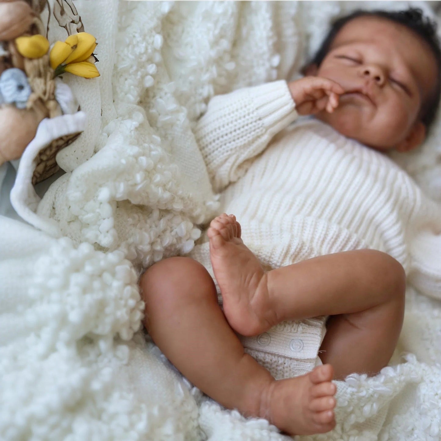 50cm Closed Eyes Dark Skin Short Hair Reborn Doll Eric In White Sweater