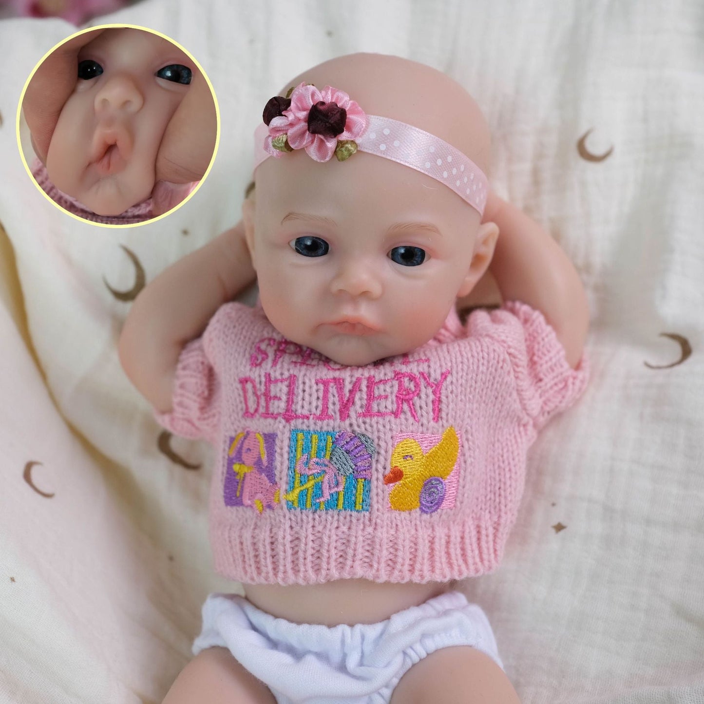 30cm Soft Full Silicone Meadow Reborn Baby Girl In Pink Sweater