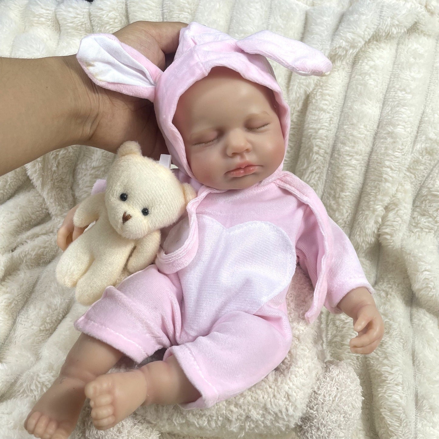 30cm Full Silicone Asleep Loulou Reborn Doll Girl In Pink Clothes
