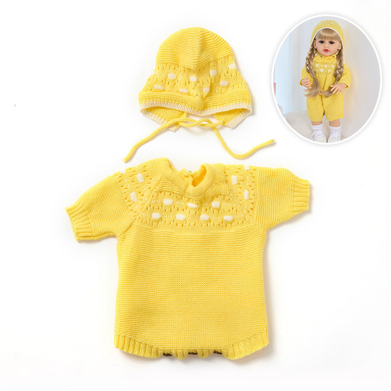 Completo due pezzi composto da tutina e cappellino a pois in maglia per bambole reborn da 55 cm (22 pollici)
