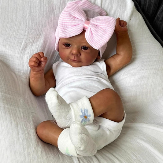 18 Inches Lifelike Dark Skin Reborn Doll With Pink Hat-Felicia