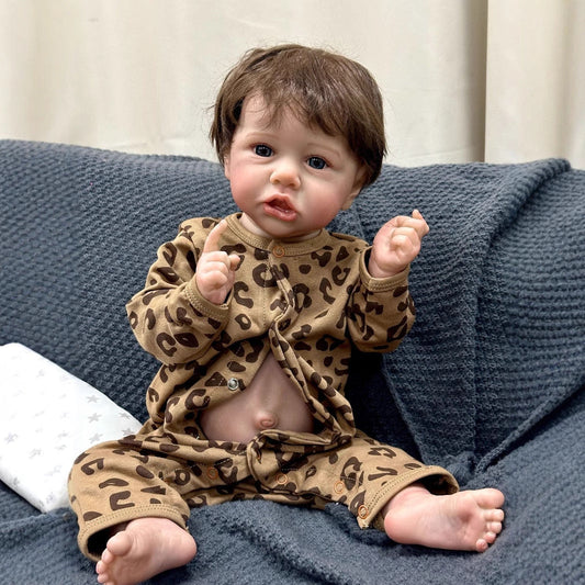 22" Open Eyes Reborn Saskia Boy in Leopard Print clothes