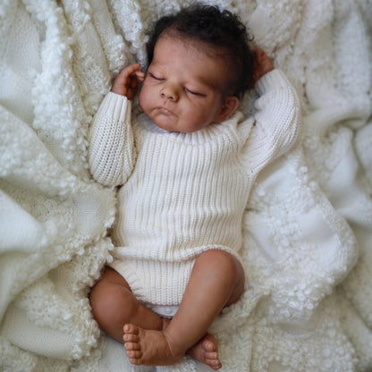 50cm Closed Eyes Dark Skin Short Hair Reborn Doll Eric In White Sweater