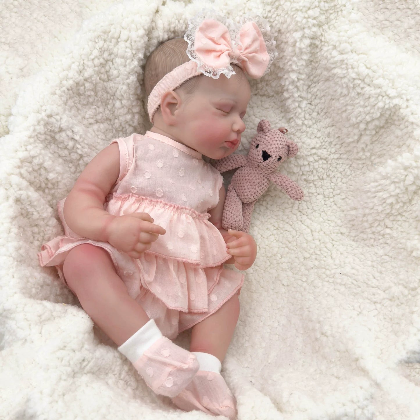 20 pollici realistici occhi chiusi bambole reborn ragazza in abito rosa-Loulou