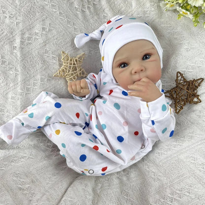 18 Inches Cute Open Eyes Bettie Reborn Dolls Girl In Polk Dot Jumpsuit