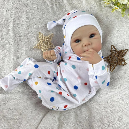 Bambola reborn Bettie da 18 pollici con occhi aperti bambina con tutina a pois
