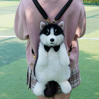 Adorabile zaino di peluche realistico fatto a mano a forma di cucciolo di husky