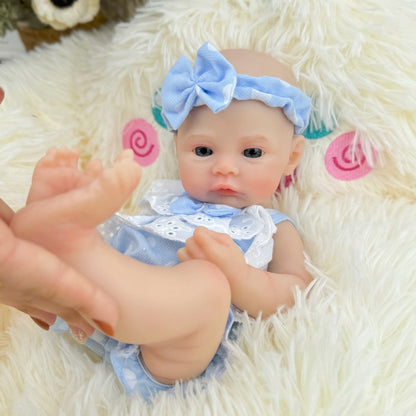 30cm Full Silicone Meadow Reborn Baby Girl in Blue Polka dots Clothes