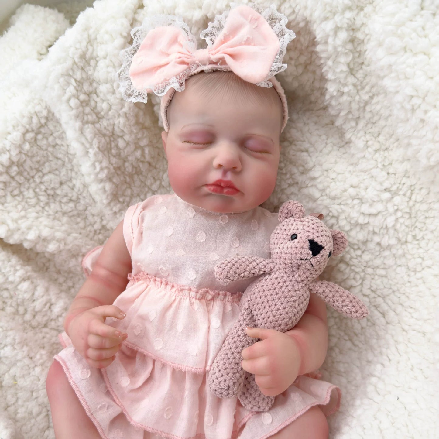 20 pollici realistici occhi chiusi bambole reborn ragazza in abito rosa-Loulou