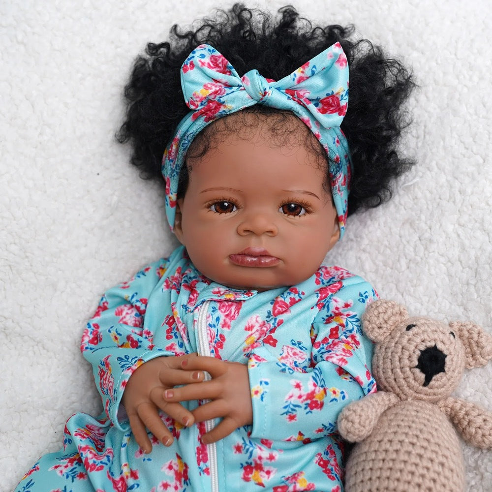 20 Inches Dark Skin Curly Hair Reborn Doll Lanny