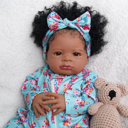 20 Inches Dark Skin Curly Hair Reborn Doll Lanny