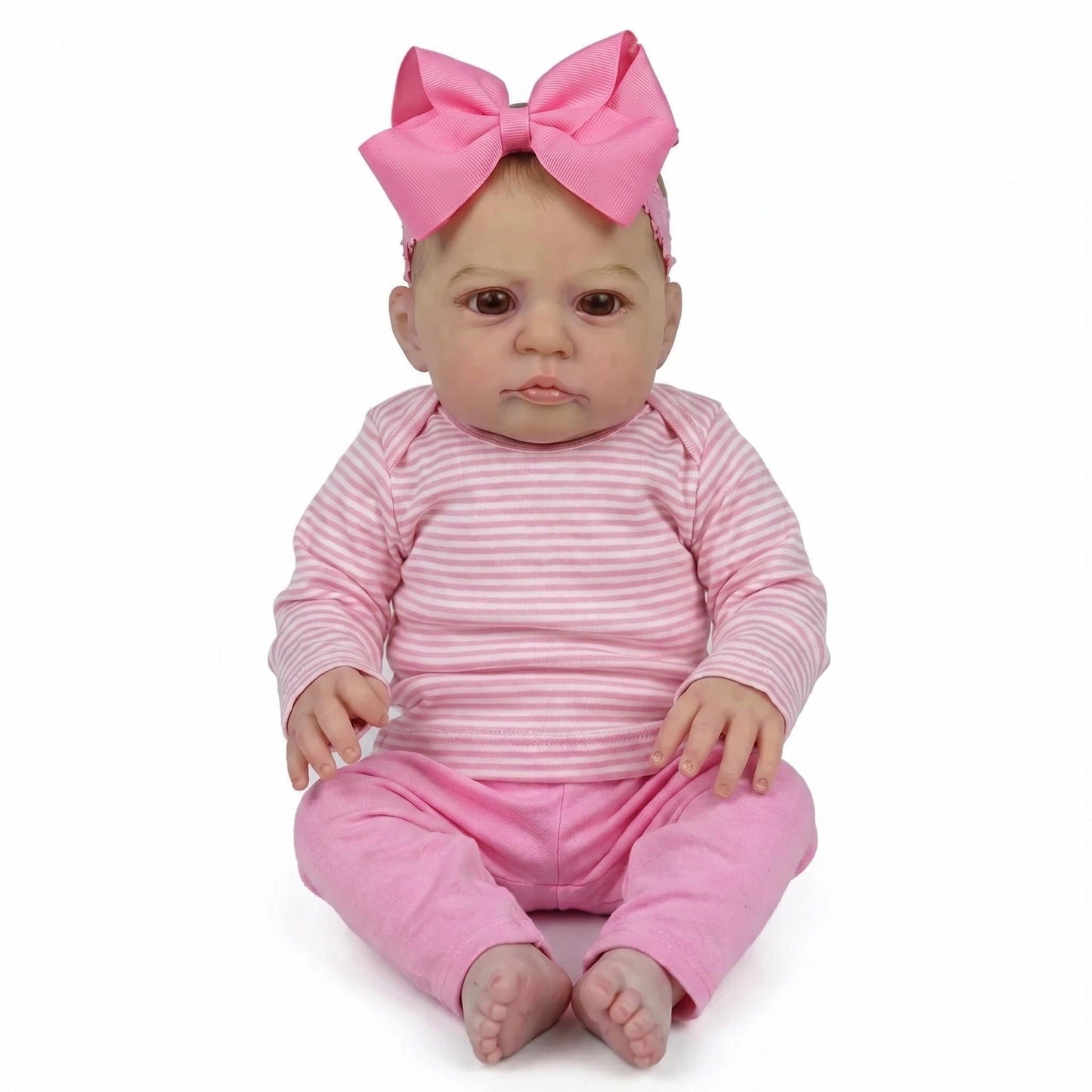 19 Inches Open Eyes Heron Reborn Doll In Pink Srtipe Outfits