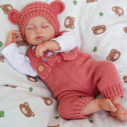 20 Inches 3D Skin Closed Eyes Loulou Reborn Baby Girl In Red Overalls